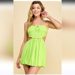 AIBILEE Cutout side Open Back Bubble bottom. Neon Green. Size M NWT